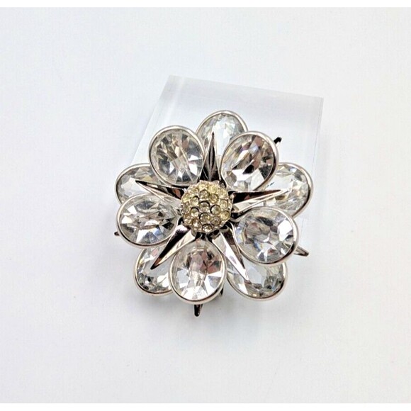 Vintage Walter Lampl 12K White Gold Filled Clear Crystal Flower Brooch Pendant - Picture 3 of 16
